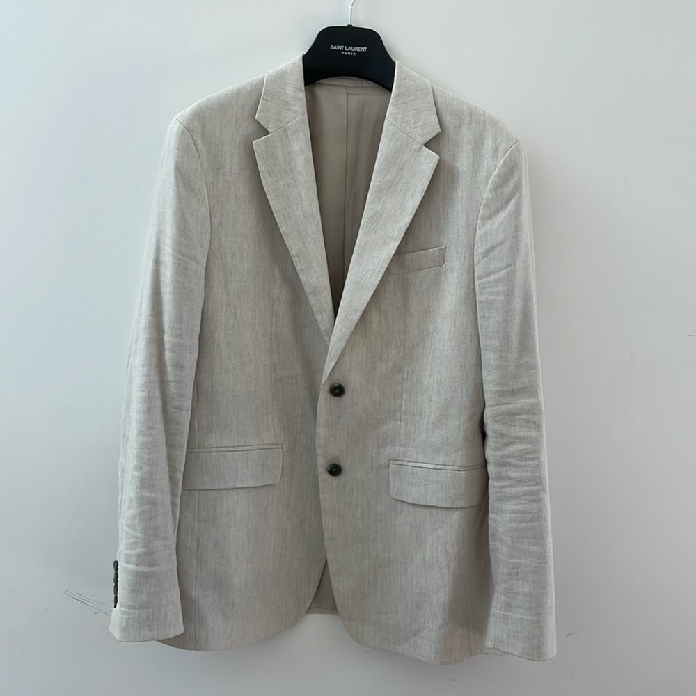 Zara Linen Off White Tan Suit